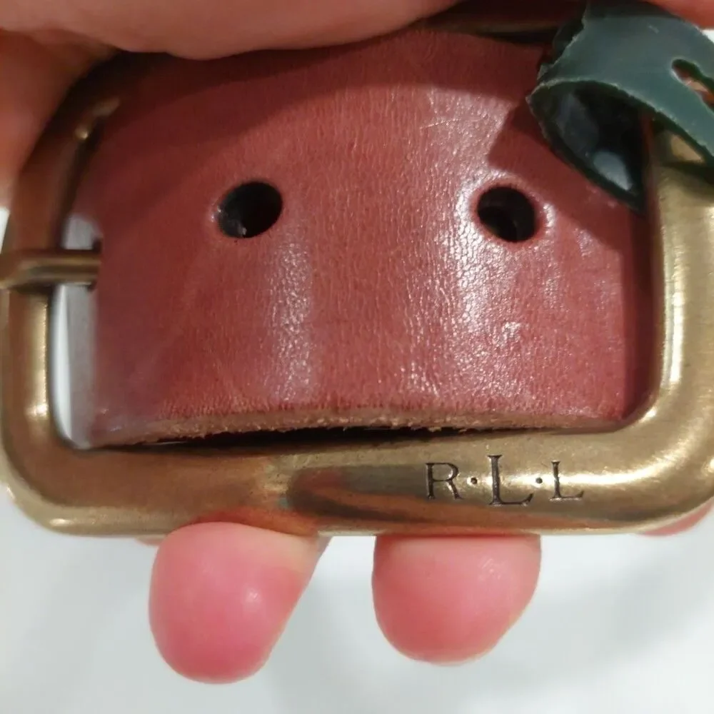 New RLL Ralph Lauren Tan Split Leather Braided Belt Massive Buckle Sz Smal
